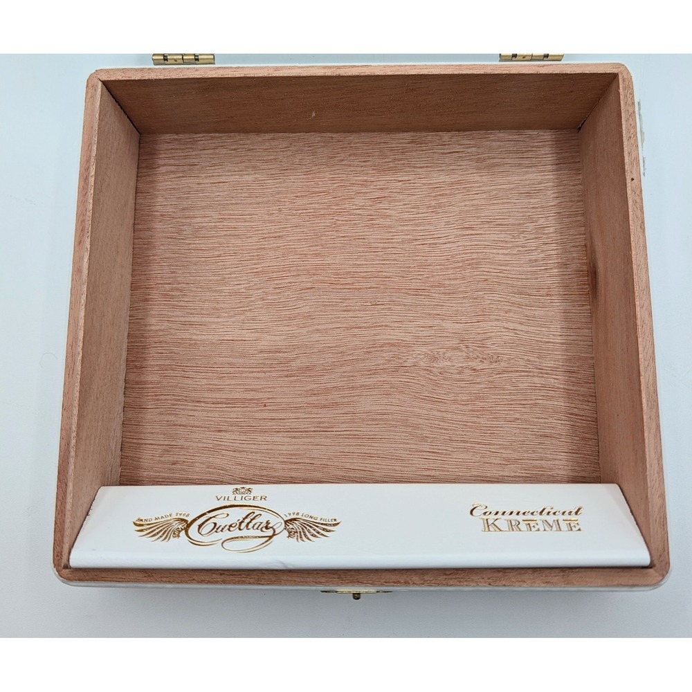 Villiger Cuellar Connecticut Kreme White Wooden Empty Cigar Box Churchill 7x50 - Picture 8 of 13